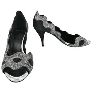 Pierre Hardy Dary Grey Suede Silver Metallic Scalloped Trim Heels Size 40